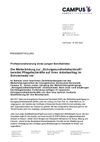Vorschau:  Weiterbildung zur „Schulgesundheitsfachkraft“ bereitet Pflegefachkräfte auf ihren Arbeitsalltag im Schuleinsatz vor