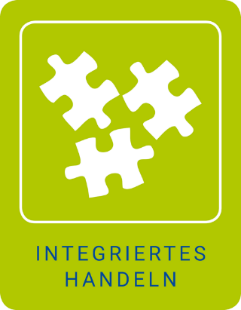 Grünes Icon mit Puzzleteilen und der Aufschrift „Integriertes Handeln“